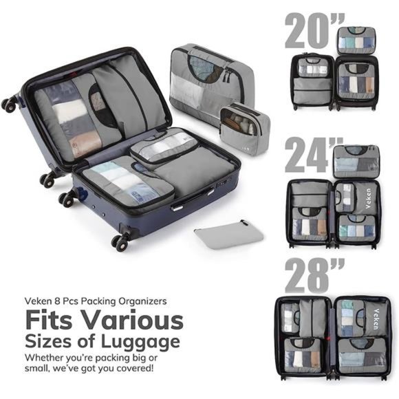 8Pcs Packing Cubes for Suitcases Organizer Bags Set for Travel Essentials Bags - Picture 12 of 14